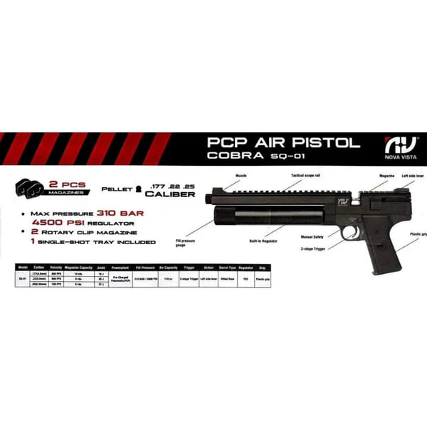 Nova Vista SQ-01 Cobra Pistol with Black Grip, Regulated, 4.5mm
